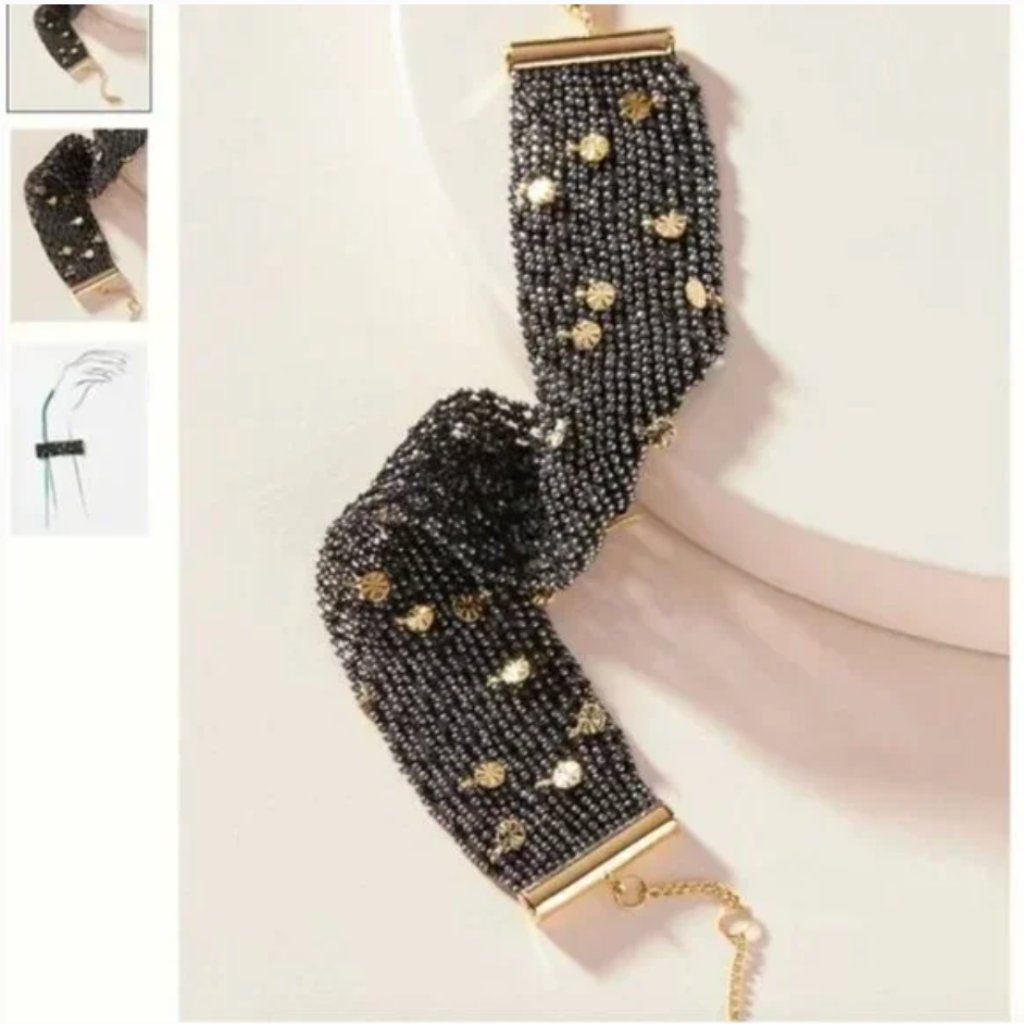 Waterfall Beaded Mesh Boho Peasant Beaded Hipster Hippie Deco Farm Bracelet